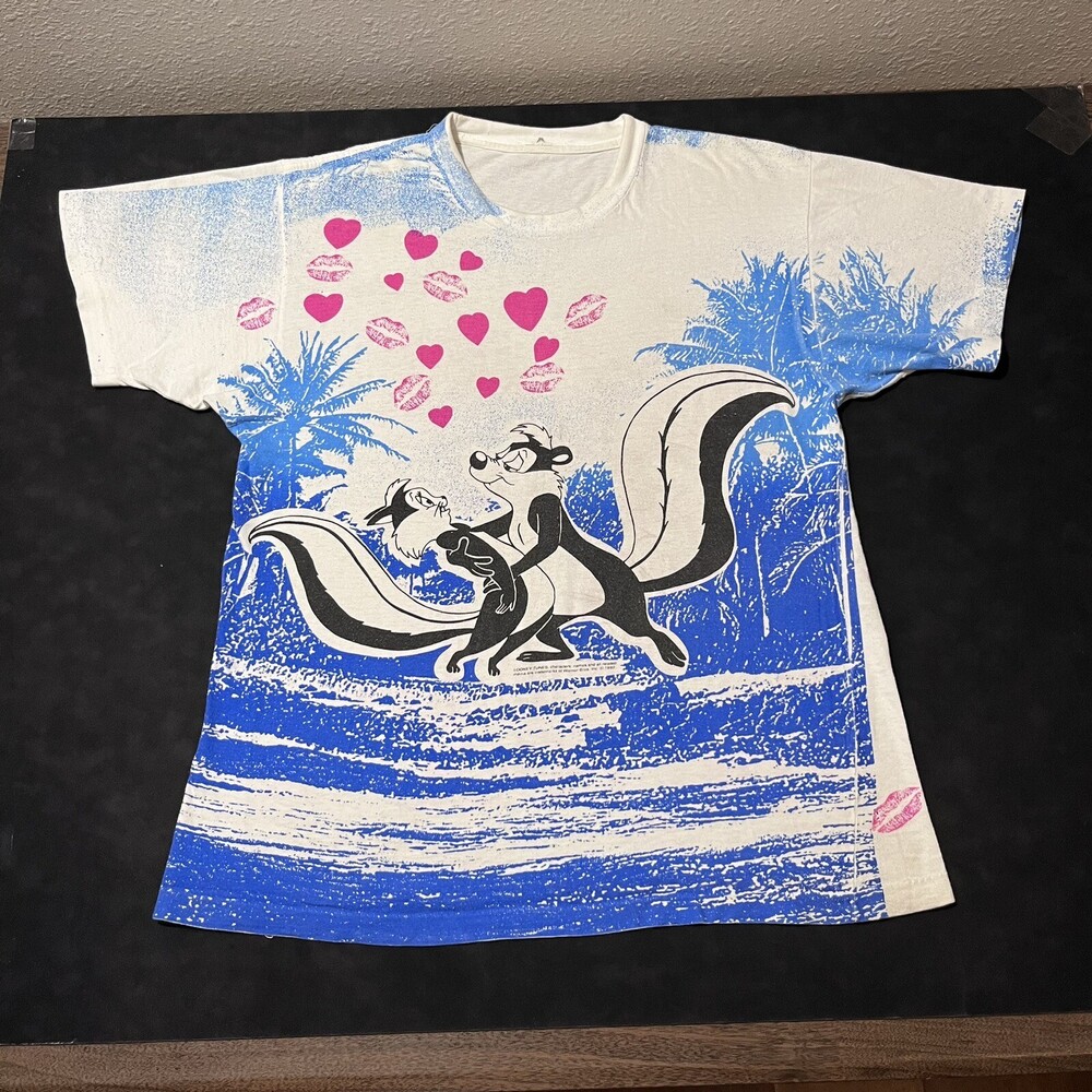 Pepe Le Pew Looney tunes Shirt Vintage All Over Print Love XL Single Stitch 90s